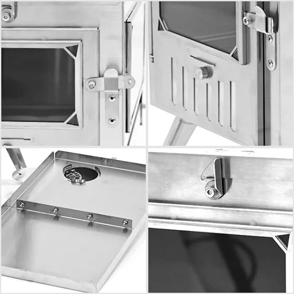 BRÜCKE Foldable Wood Stove for Solo Camping, Easy to Assemble, Compact, Ultra Light, Comes with 2M Chimney, Storage Bag Included, Stainless Steel Stove