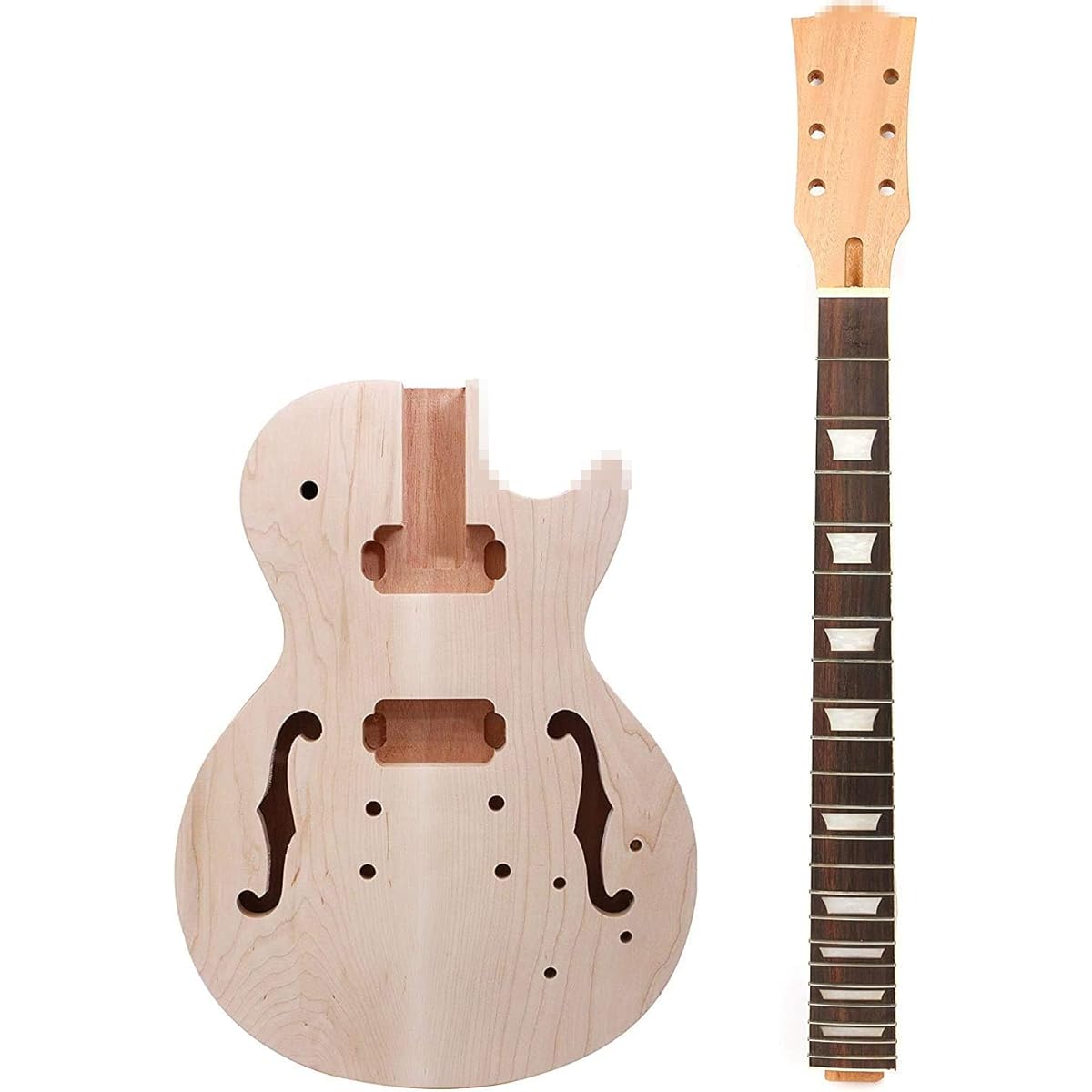 Guitar Kit Unfinished Guitar Neck 22 Frets 24.75 Inch Semi-Hollow Guitar Body Set Style DIY Guitar 1 Set
