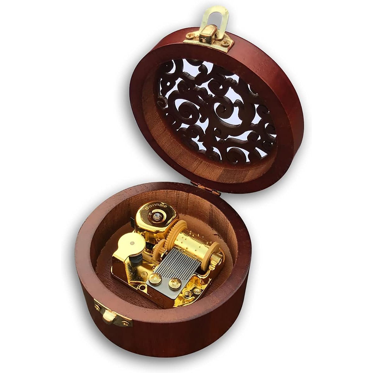 BinkeGG Play [Hedwig's Theme] Brown Wooden Round Hollow Out Music Box Sankyo Musical Movement