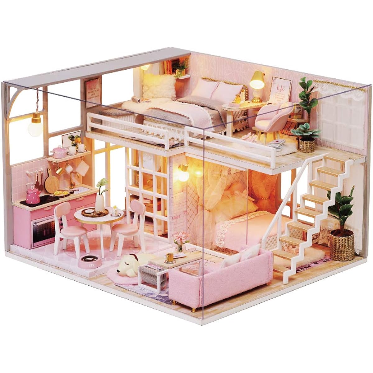 MAGQOO 3D Wooden Dollhouse Miniature DIY House Kit with Furniture 1:24 DIY Dollhouse Kit Dustproof Included (Girly Dream)