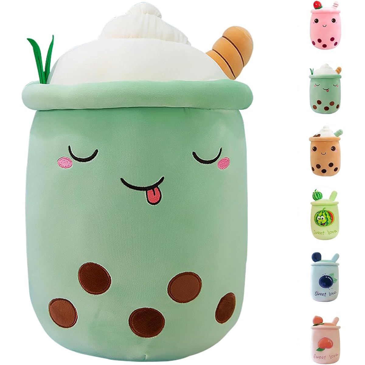 MDXMY Boba Stuffed Bubble Tea Plush Pillow Soft Cute Pearl Milk Tea Hug Pillow (Green Cream 19.6 Inch)