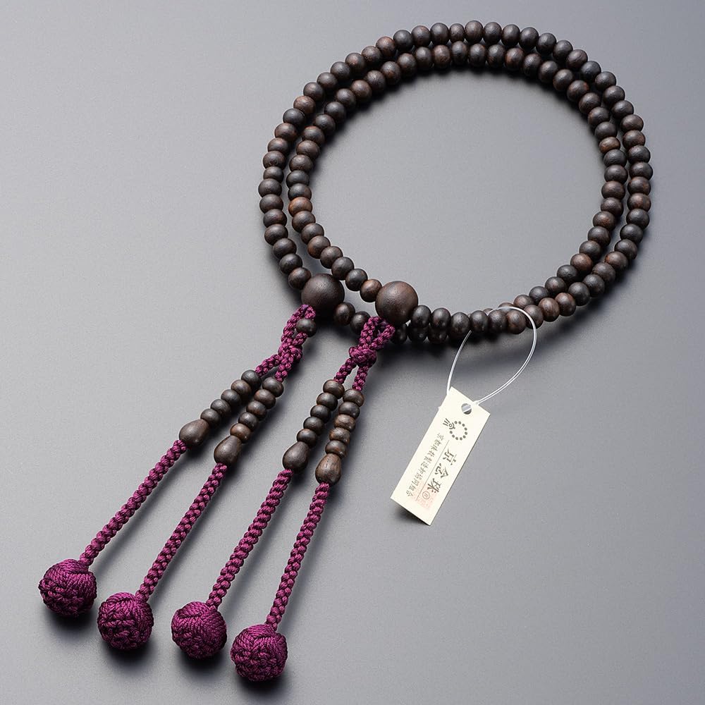 Buddhist altar shop Takita Shoten Prayer beads, Shingon sect, authentic prayer beads for women, striped ebony (matte), 8 dimensions, pure silk Hanabon tenbo, beads bag included, Kyoto prayer beads, Koyasan, distributed, double, double, certificate includ