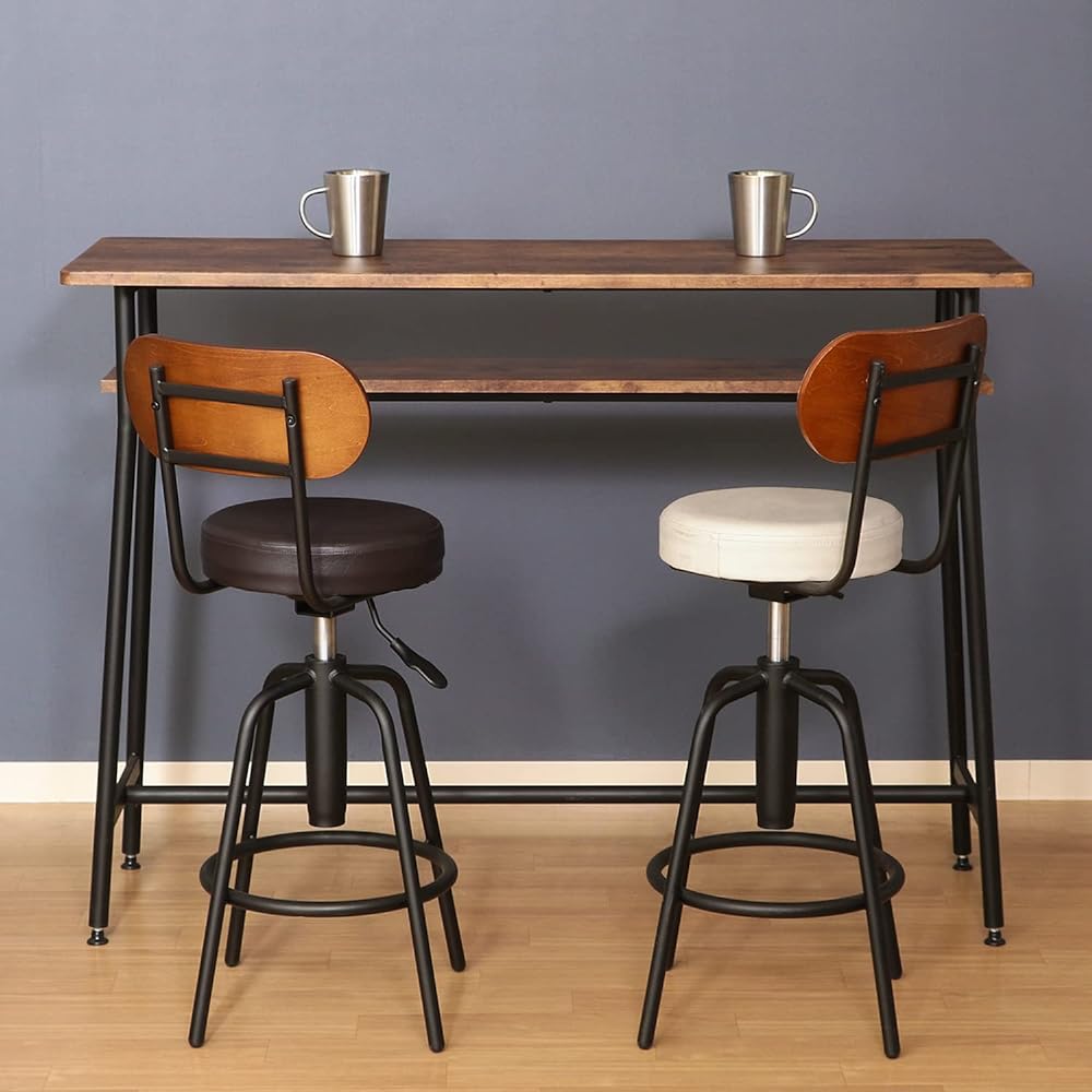 Fujiboeki Counter Stool Bar Stool Width 32 x Depth 37 x Height 83.5~94cm Dark Brown Counter Chair with Backrest Synthetic Leather Gas Lift Type 15187