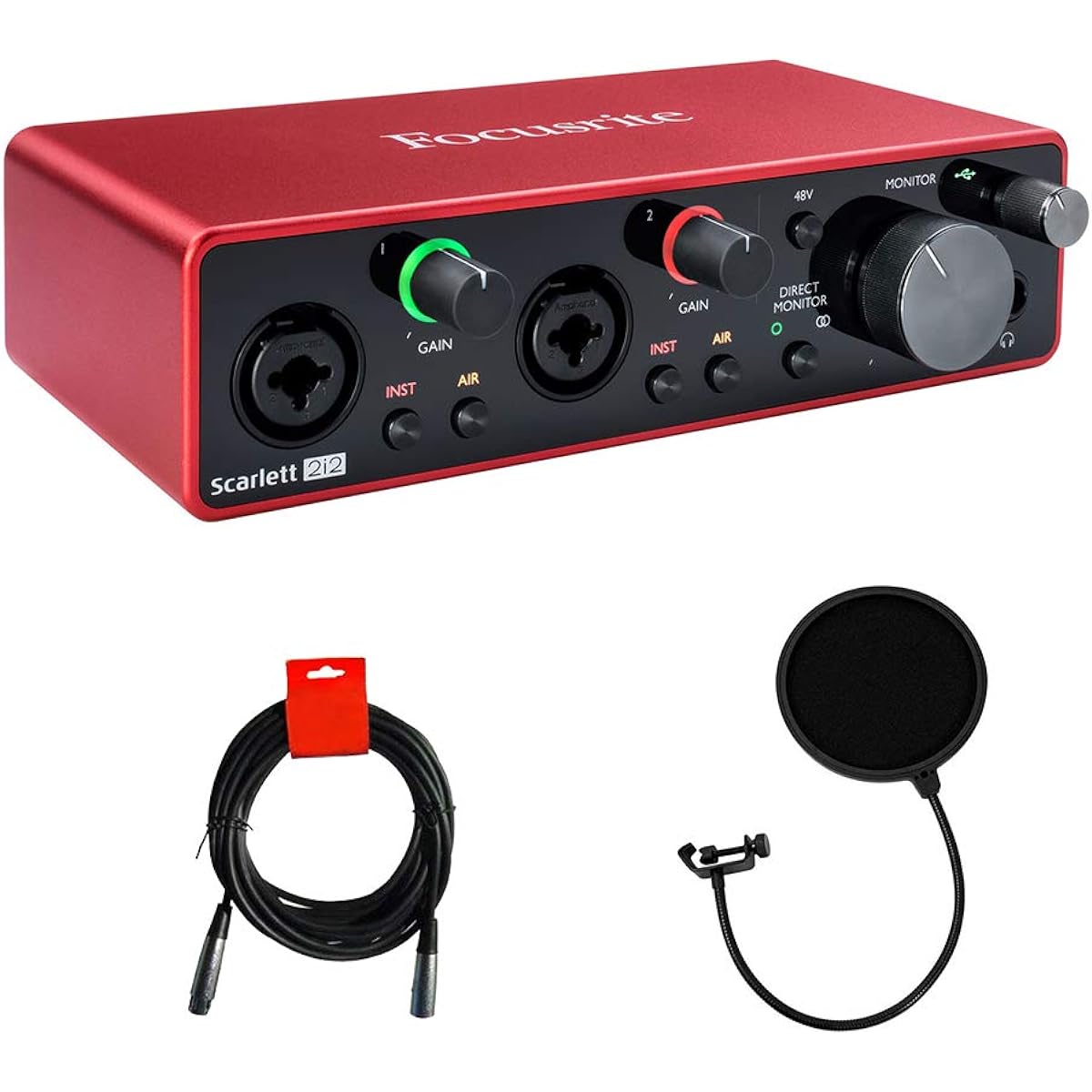 Focusrite Scarlett 2i2 USB Audio Interface (3rd Gen) Pop Filter & XLR-XLR Cable Bundle
