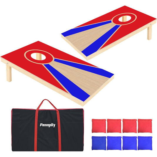 Pennpliy Professional Cornhole Board - Solid Wood Cornhole Board Game Set, Portable Bean Bag Toss Game for Tailgate Outdoor Backyard, Includes 8 Bean Bags and Carry Bag