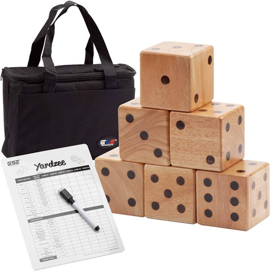 3.5" Premium Oak Giant Yard Dice Set with Carry Bag and Yarzy & Farkle Scorecards for Outdoor Backyard Lawn Games for Kids & Adults