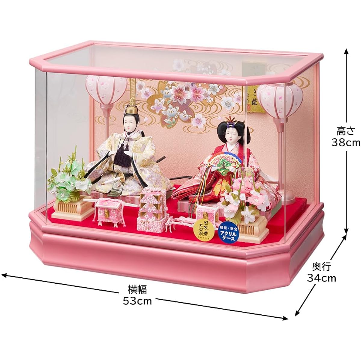 Hina dolls in a case, compact, Hina doll case, pink, Hina dolls, acrylic, case decoration, first festival, stylish, Jinya