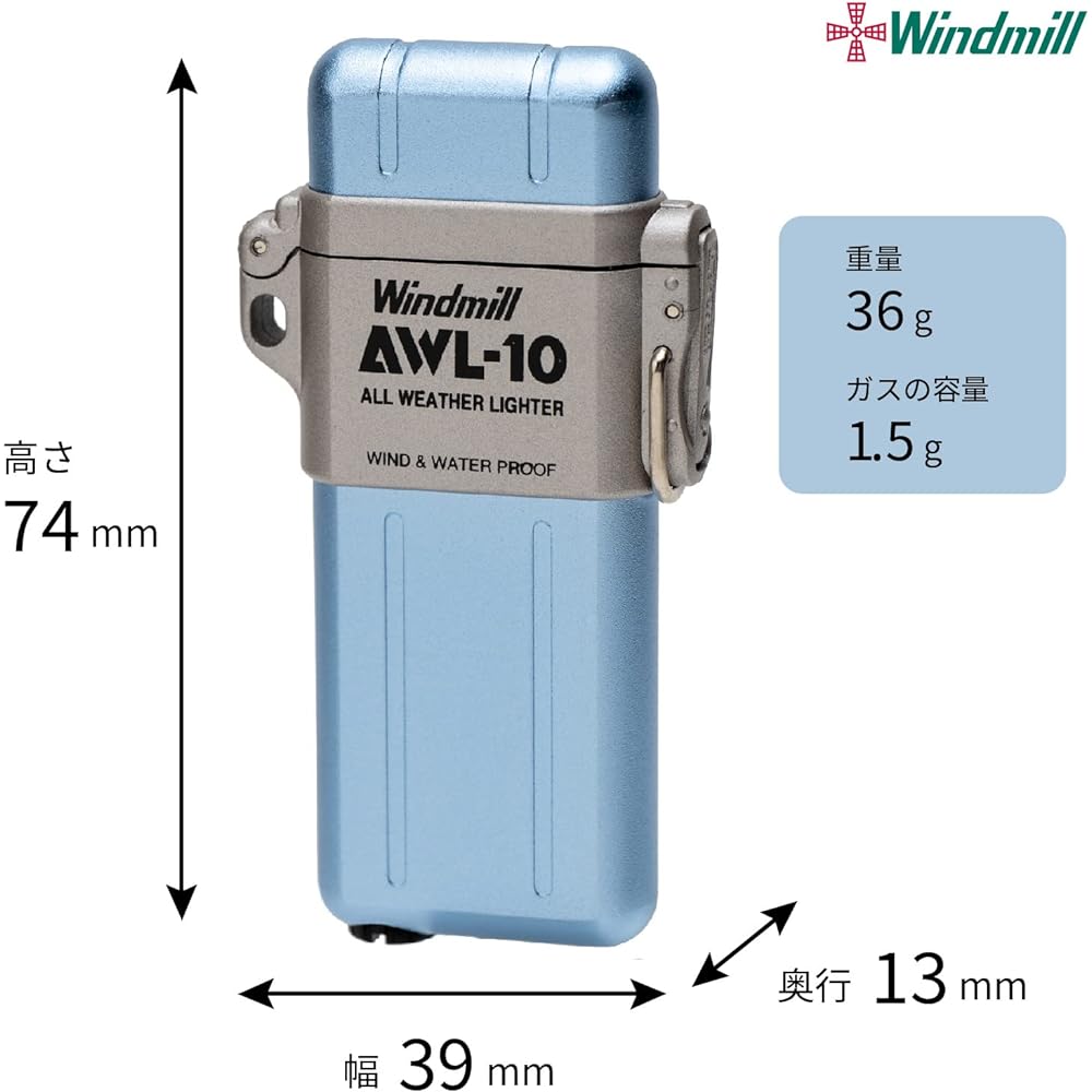 Windmill Windmill Turbo Lighter Blue AWL-10 with Logo Sticker Waterproof Windproof Refillable 307-3006K