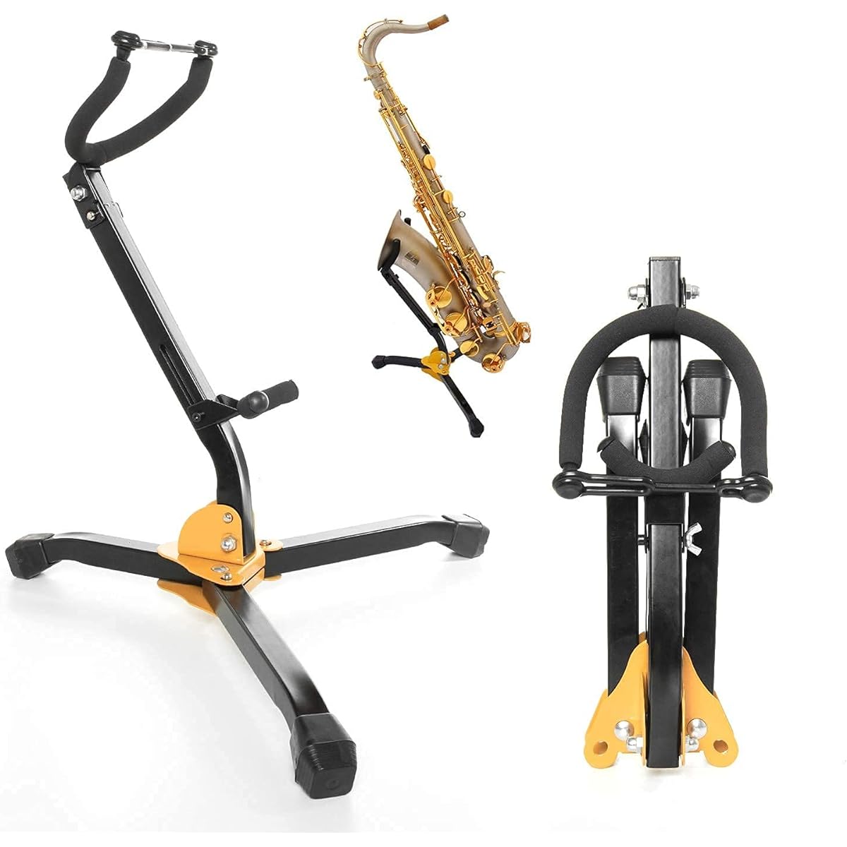 Gonioa Foldable Saxophone Stand, Alto/Tenor Saxophone Stand, Adjustable Metal Triangle Base Design, Saxophone Holder Rack, Portable Musical Instrument