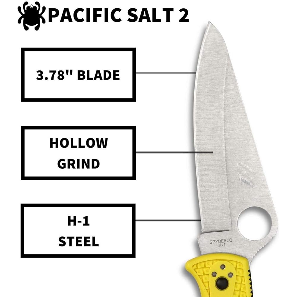 Spyderco Folding Knife Yellow Total Length: 221mm Pacific Salt 2 H-1 [Straight Blade] C91PYL2