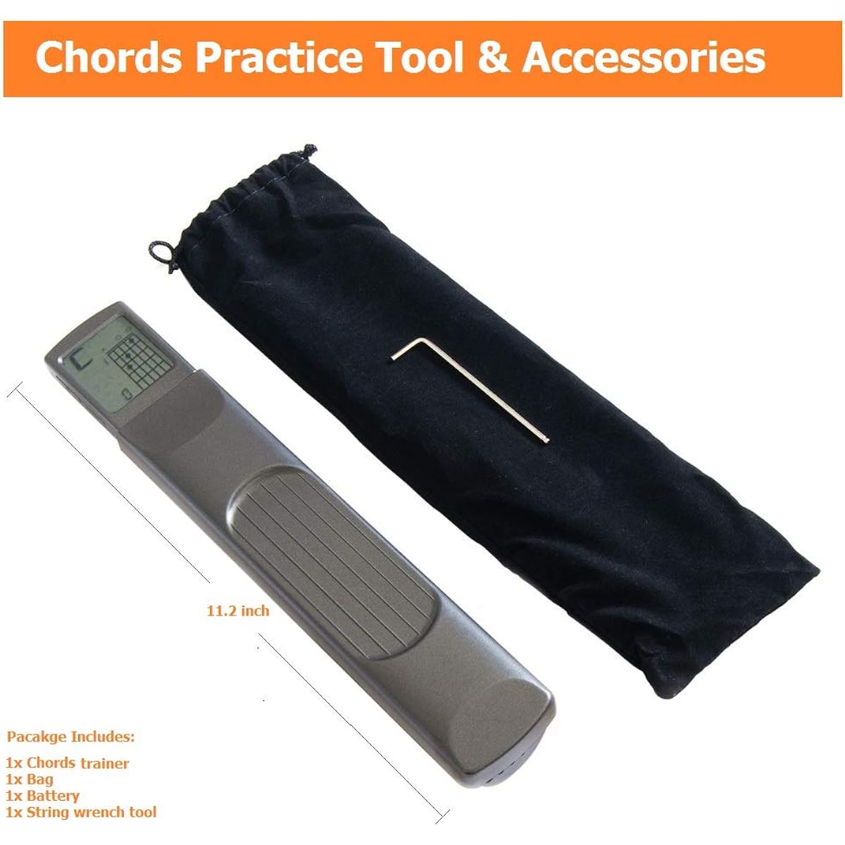 Pocket Guitar Chord Practice Tool, Portable Guitar Neck Trainer for Beginners with Rotatable Chord Chart Screen (Battery Included)