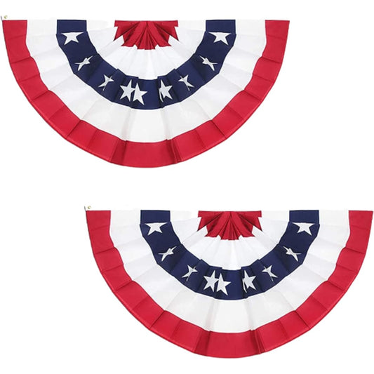American Flag Bunting, Patriotic Flag Half Fan Banner, 4th of July Decorations, Patriotic Bunting for Outdoor or Inside Porch Rail & Window Decorations (Multicolor)