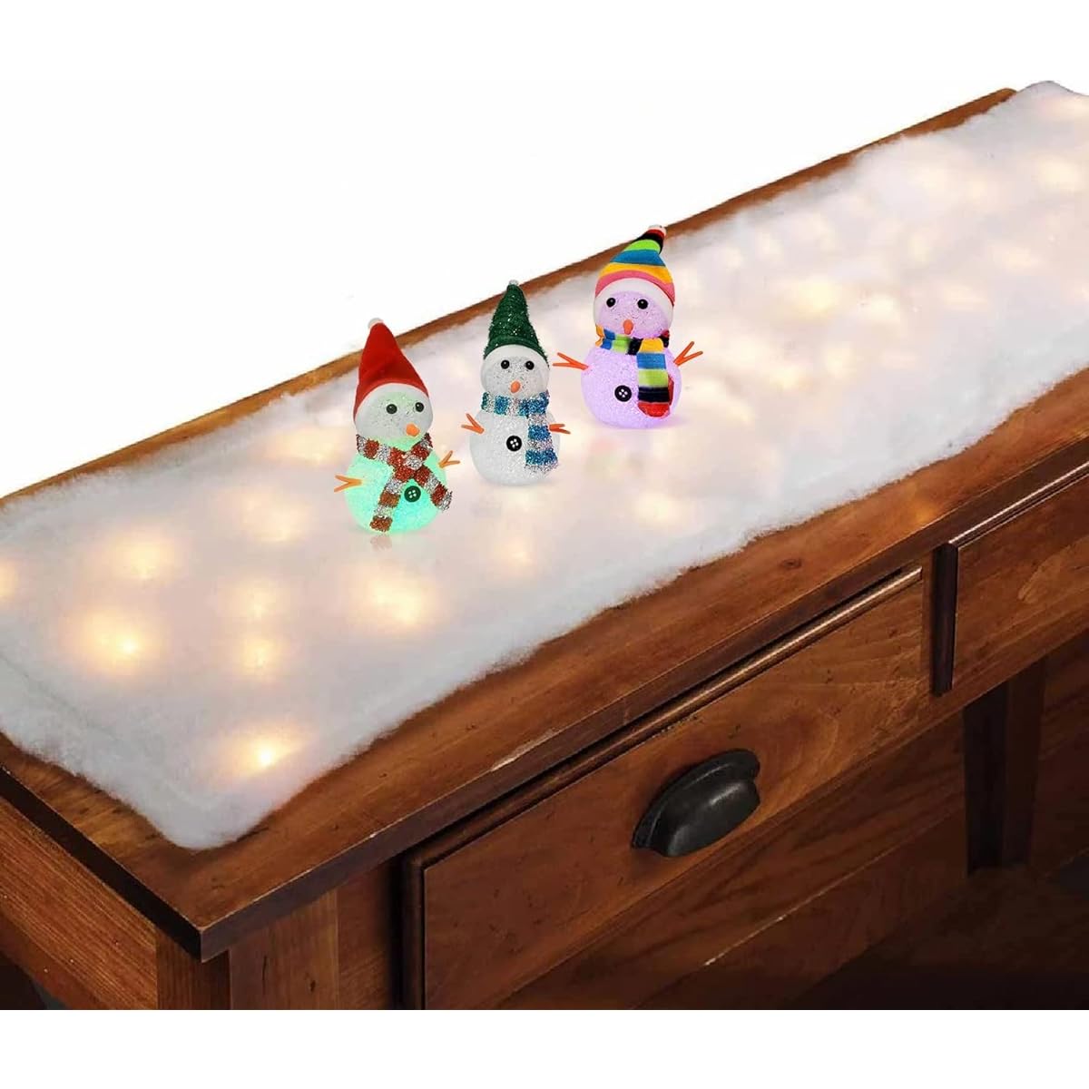 Kovot Mini Snowman with Colorful Hat & Scarf LED Table Runner Set of 3