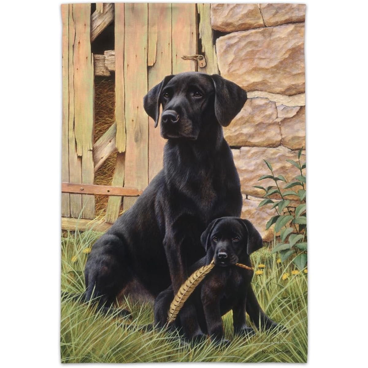 Black Labrador Retriever Puppy Garden Yard Flag (Pole Not Included)