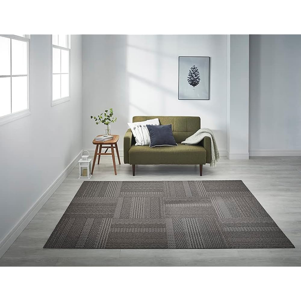 KAWASHIMA SELKON TEXTILES Cable Knit III Unit Rug Tile Carpet Brown 50 x 50cm UR2204 6 pieces/1 case Made in Japan