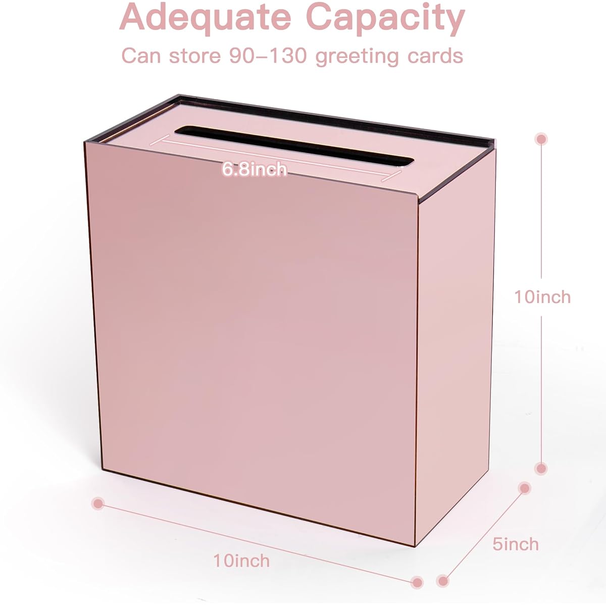 lesolar Acrylic Card Box 10" Rose Gold Wedding Card Box DIY Card Box for Wedding Birthday Party Graduation Reception Wishes 10x10x5"