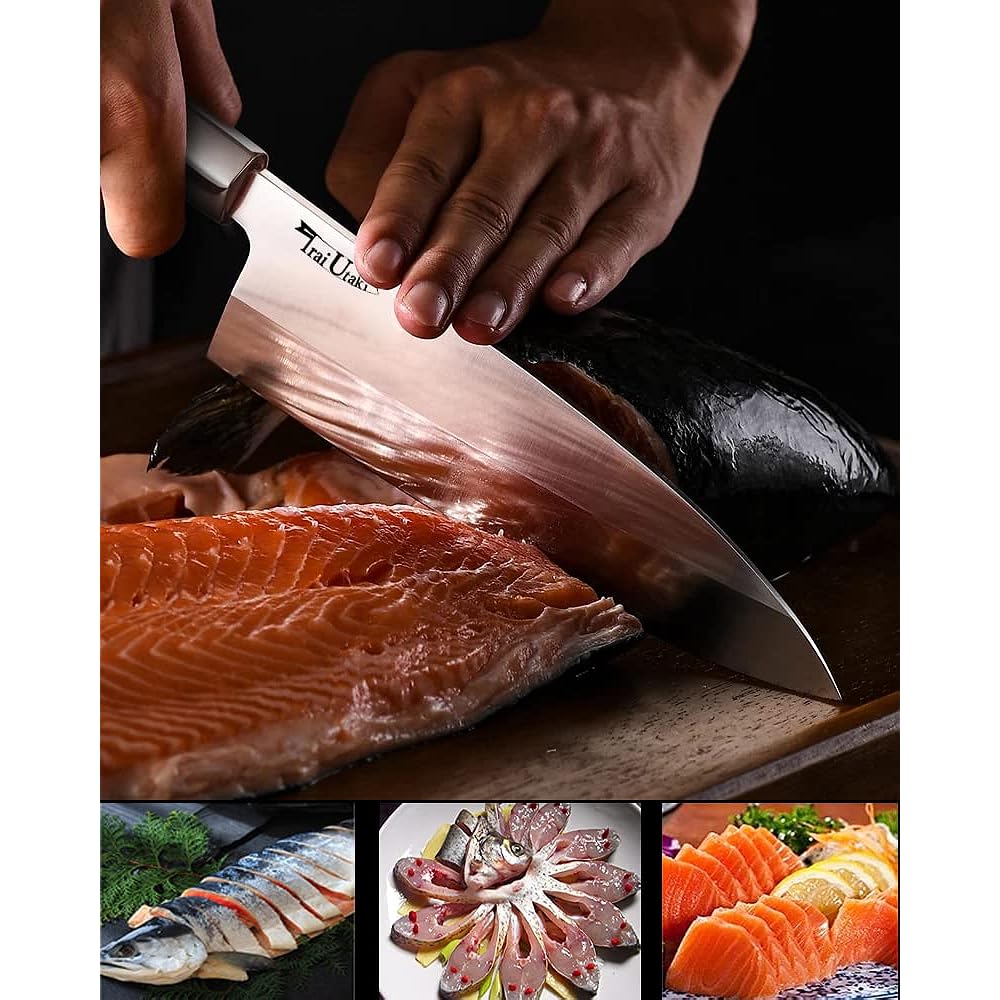 Irai Utaki Kitchen Knife, Fish Handling, Deba Knife, 180mm, Single Edge, Good Sharpness, German 4166 Steel Chef Knife, Fish Cutting, Cooking Knife, Natural Wood Handle, Makes Fish Handling and Measuring at Home Easier