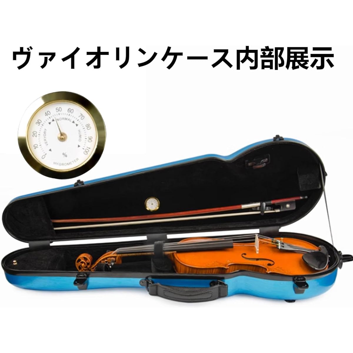 Violin Case, 4/4 Full Size Violin Hard Case, Portable Lightweight Violin Case Backpack, Violin Backpack Carbon Fiber, Protective 4/4 Violin Case, Professional Handle with Built-in Hygrometer, Accessory Bag, Violin Protection Box for Violinists, Blue