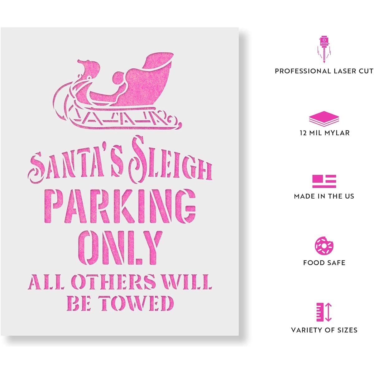 Santas Sleigh Parking Christmas Sign Stencil - Reusable Stencils for Painting - DIY Santas Sleigh Parking Christmas Sign Home Decoration