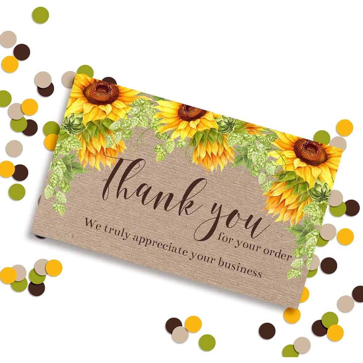 AmandaCreation Sunflower Floral OnCraft Thank You Customer Appreciation Packaging Inserts of 100 2" x 3.5" Single Sided Insert Cards