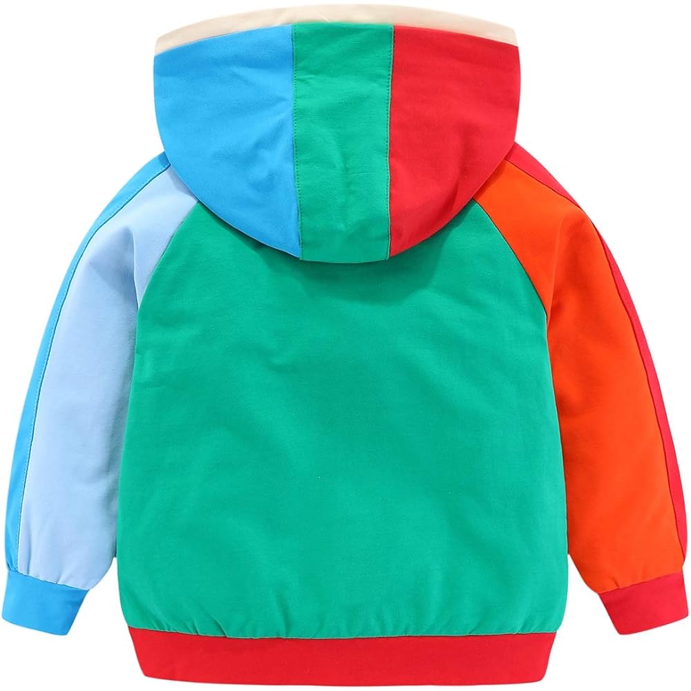 [LittleSpring] Parka Kids Sweatshirt Full Zip Pile Lining Cute Rainbow Children's Clothes Boys Girls