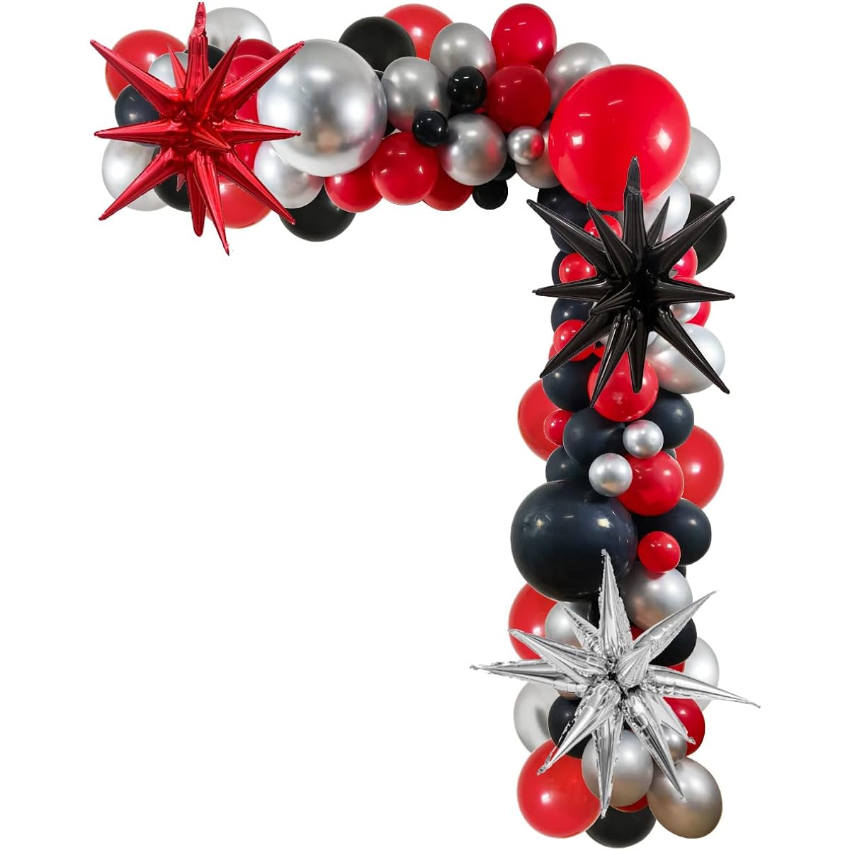 black and red silver birthday party balloon arch decoration