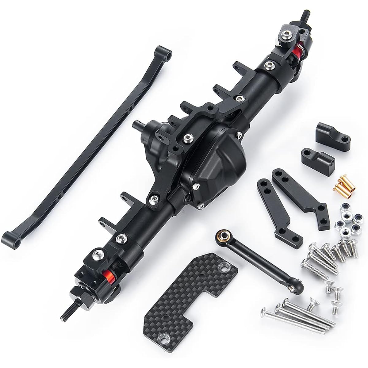 RCHUBAM CNC Metal Front Axle Set with Servo Base for 1/10 Axial SCX10 RC Crawler Car (Front)