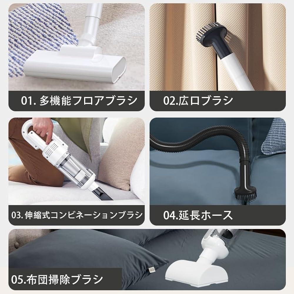 Fochai [15000pa Strong Suction 2024 Innovative Model] Vacuum Cleaner Cordless Stick Vacuum Cleaner 5WAY Handy Cleaner Stick One Cleaner Vacuum Cleaner 5 Types of Nozzles Lightweight Type-C Rechargeable Living Alone HEPA Filter Japanese Instruction Manual