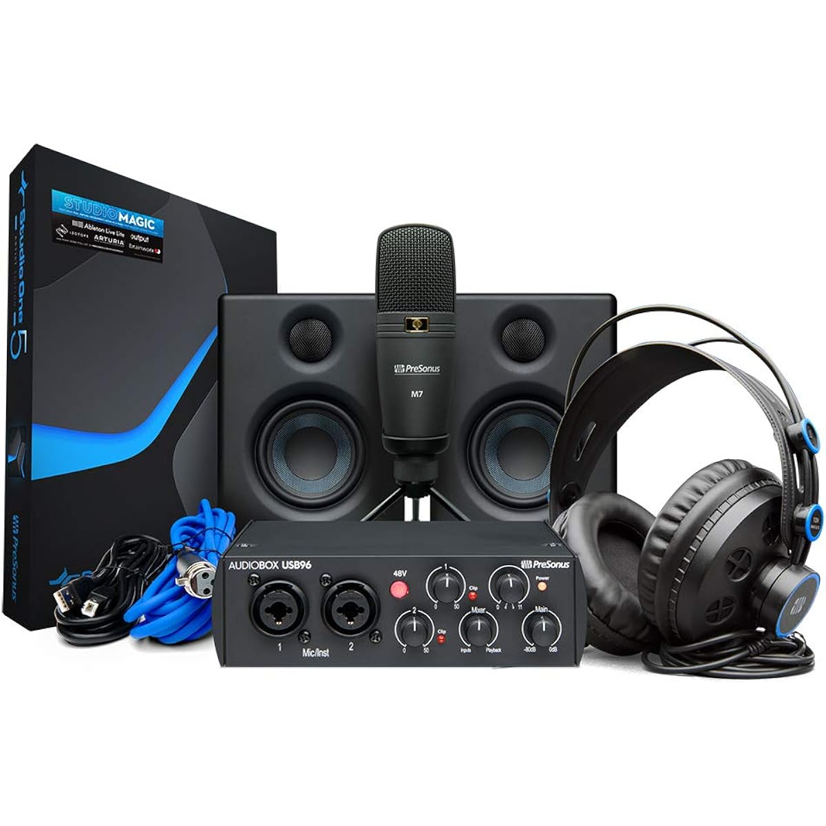 PreSonus AudioBox Studio Ultimate Bundle 25th Anniversary DTM Set Audio Interface Headphones Microphone Speakers Studio One Artist Bundle
