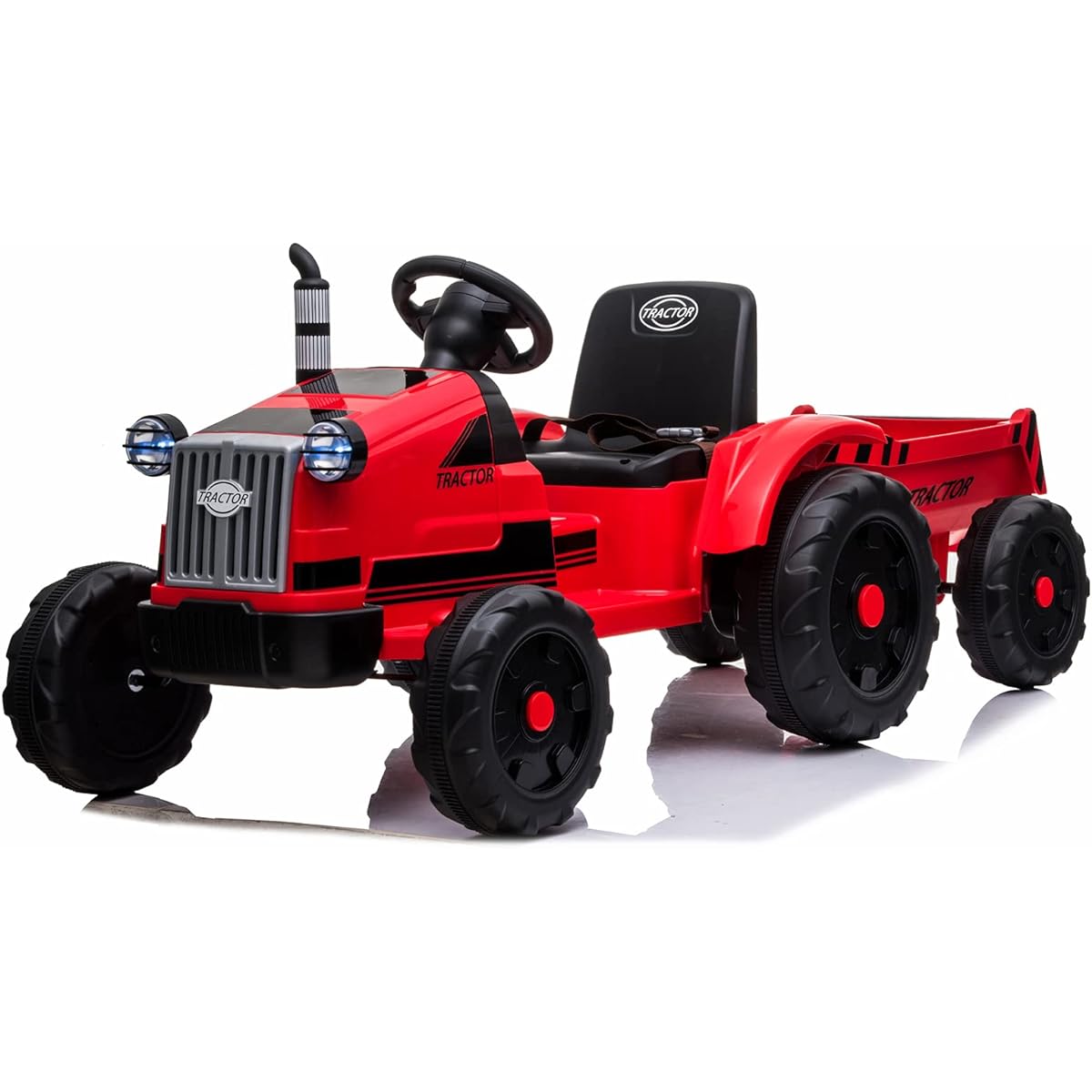 Winado Trailer 12V Battery Powered Electric Vehicle Toy Kids Ride on Car with Remote Control Tread Tires 3 Speeds LED Light Audio Safety Belt Red