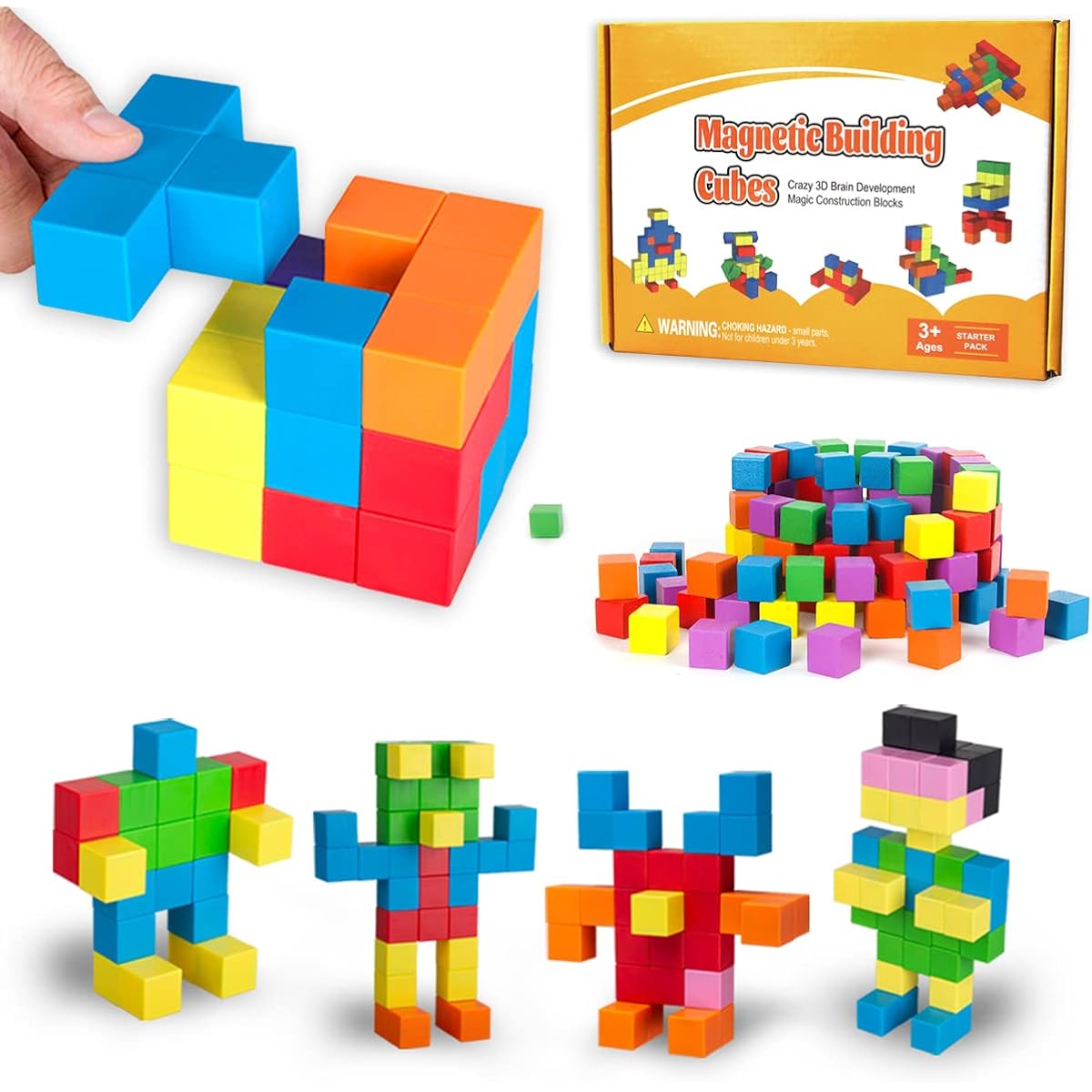 ROUSKY 30 Pieces 1.3 Inch Mathematical Teaching Materials Hexahedral Magnetic Cubes Magnetic Blocks Spatial Thinking Geometric Solid Models for Students Children's Magnetic Building Blocks (Multi Color-30 Pieces)