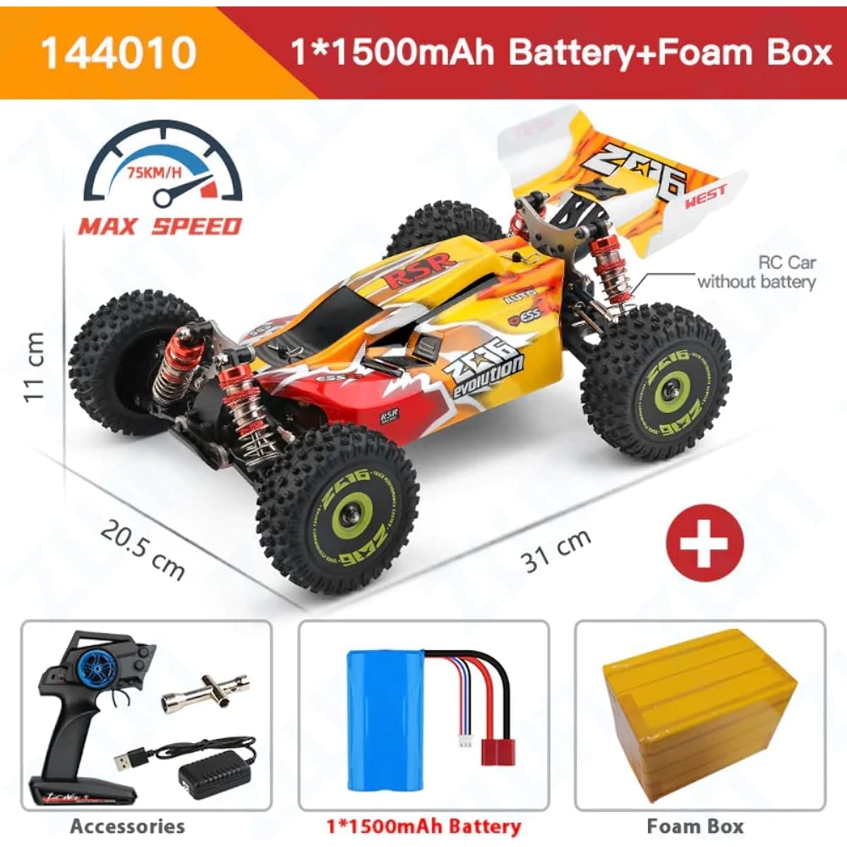 WLtoys 144010 144001 75KM/H 2.4G RC Car Brushless 4WD Electric High Speed Off-Road Remote Control Drift Toys for Children Racing 144010 1B 1500mah