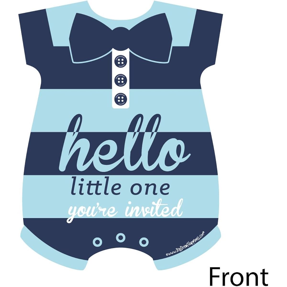 Hello Little One - Blue and Navy - Shaped Fill-in Invitations - Boy Baby Shower Invitation Cards with Envelopes - Set of 12