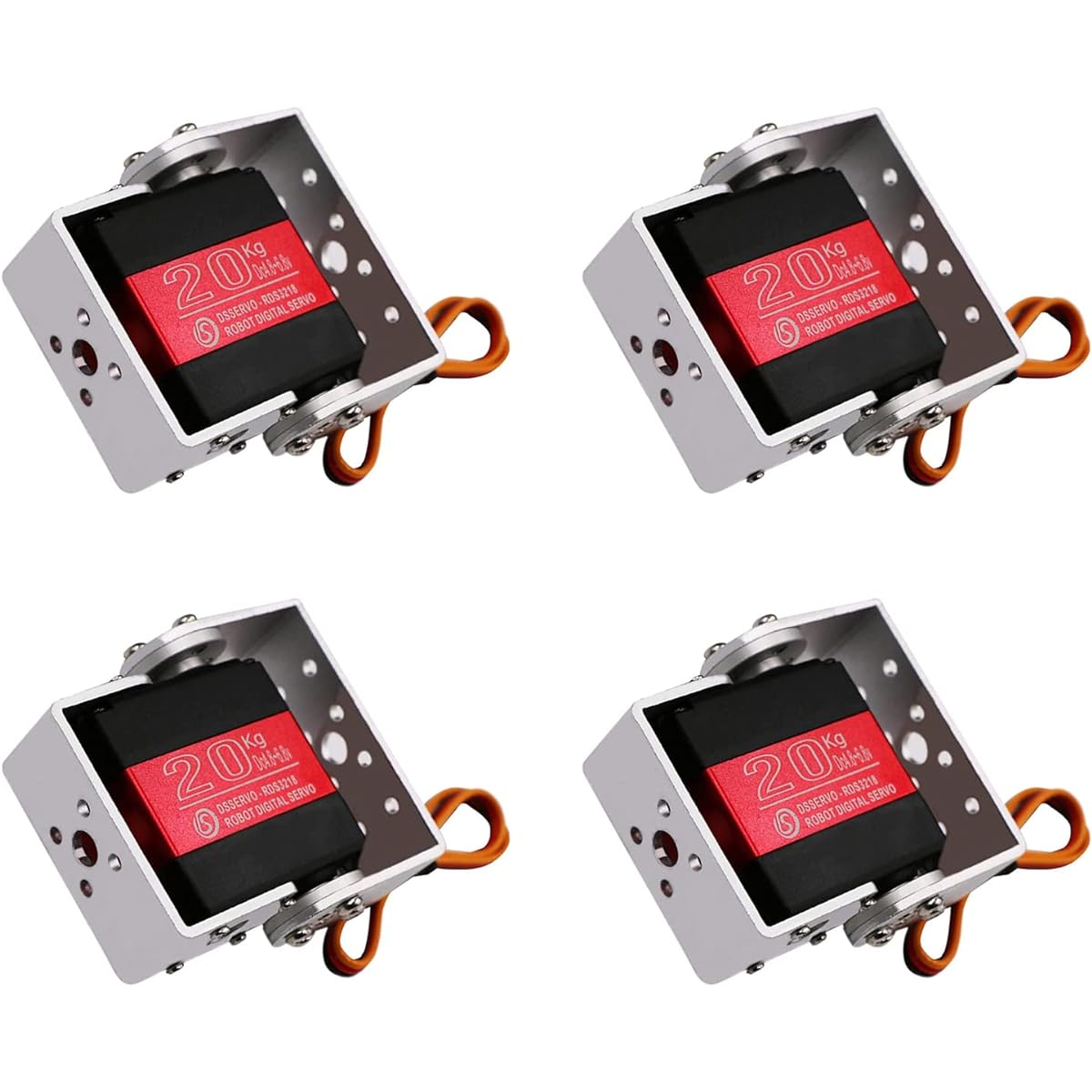 RCmall 4Pcs RDS3218 20KG Dual Shaft U-Mount RC Digital Servo - Waterproof Robot Arm Servo - High Torque Full Metal Gear Servo with U-Mount Bracket for DIY Baja Car 1/8 1/10 Scale Crawler (270 Degree).