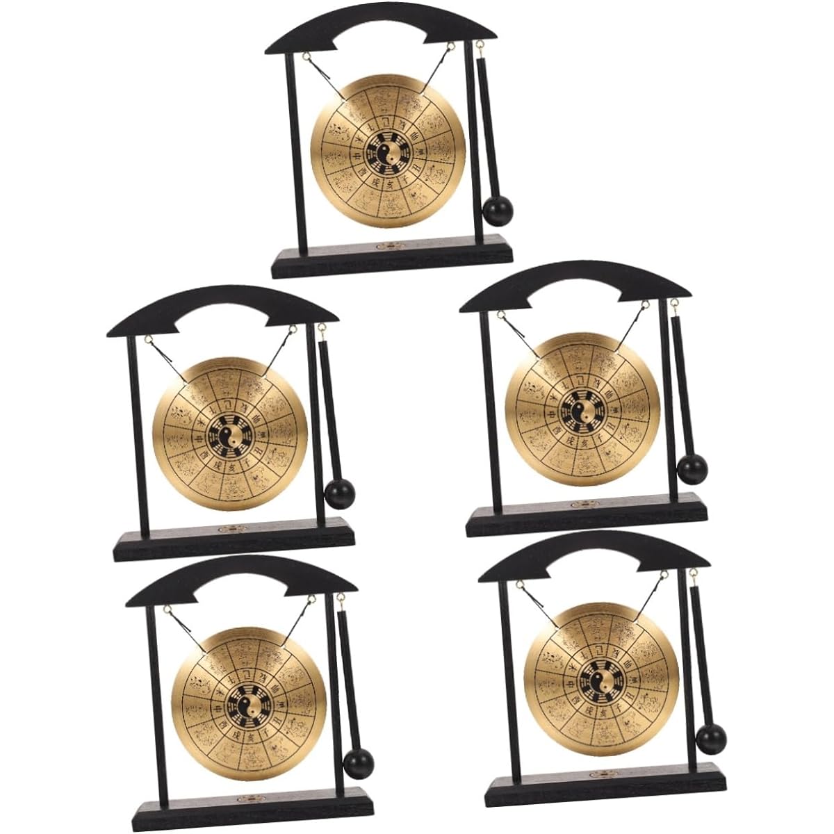 VICASKY 5pcs Gong Display Gong Bell Mallet Hanging Gong Tibetan Tingsha Bell Desktop Mini Gong Chime Home Desktop Gong Chaugong Handbell Mini Desk Yu