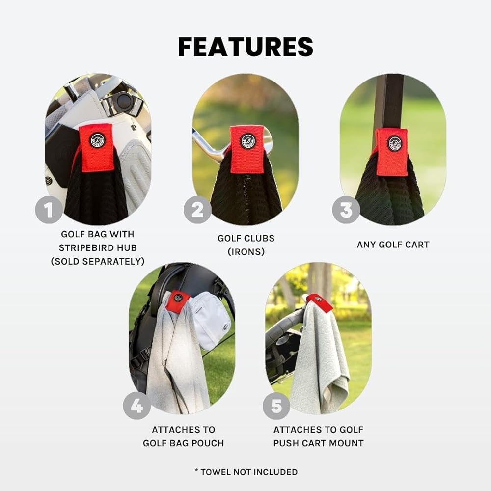 Stripebird Magnetic Clip for All Golf Towels (Major Red) - Strongest Magnet - Easy Access to Golf Towels While Golfing - Attaches to Golf Carts, Clubs, and Golf Hubs - Detachable from Towel