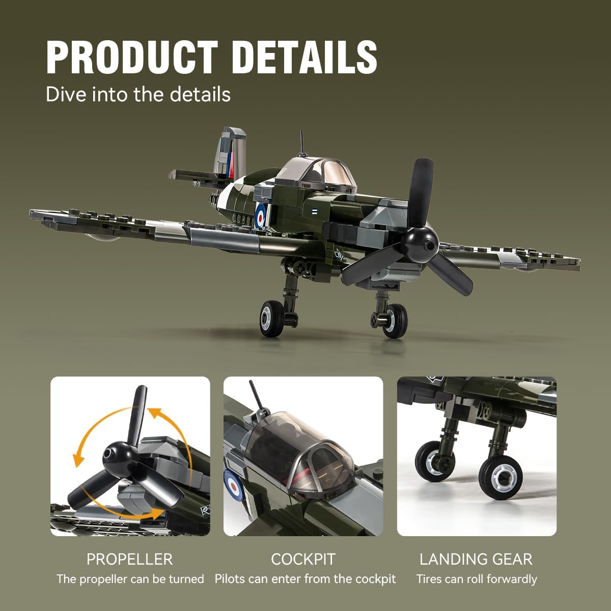DAHONPA Spitfire Jet Military Army Fighter Building Brick Set with 1 Figure 290 Pieces Air Force Building Blocks Toys Gifts for Kids and Adults