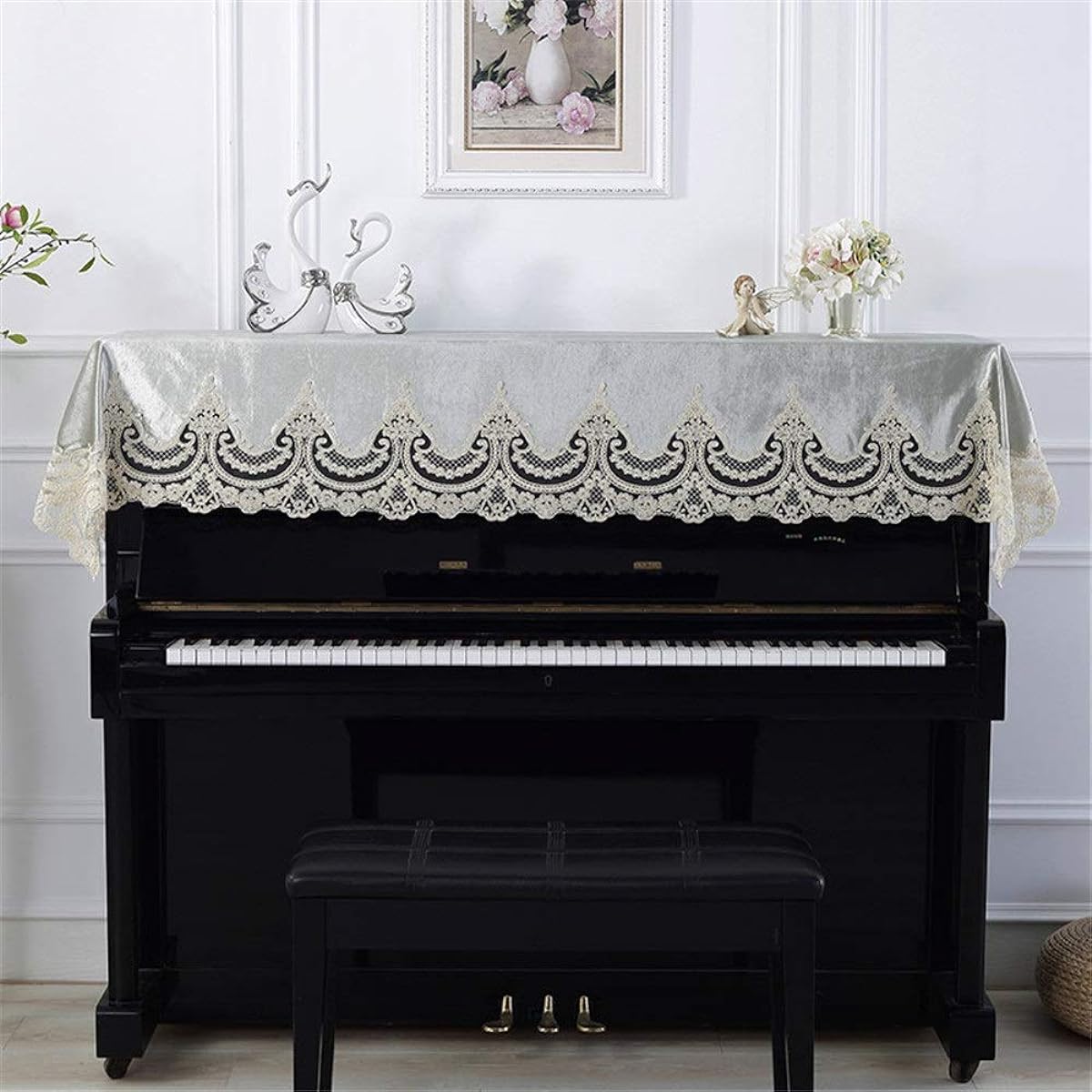 Digital Piano Dust Cover Classic Piano Lace Machine Embroidered Cover Towel 90x200cm Universal for Universal Piano (Color: A, Size: Free size)