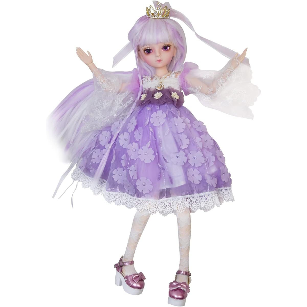 Proudoll 1/4 BJD Doll 45cm 18inch Ball Jointed SD Doll 23 Move Joint Action Figure with Dress+Wig+Necklace+Crown+Shoes Handmade Makeup(Carol)