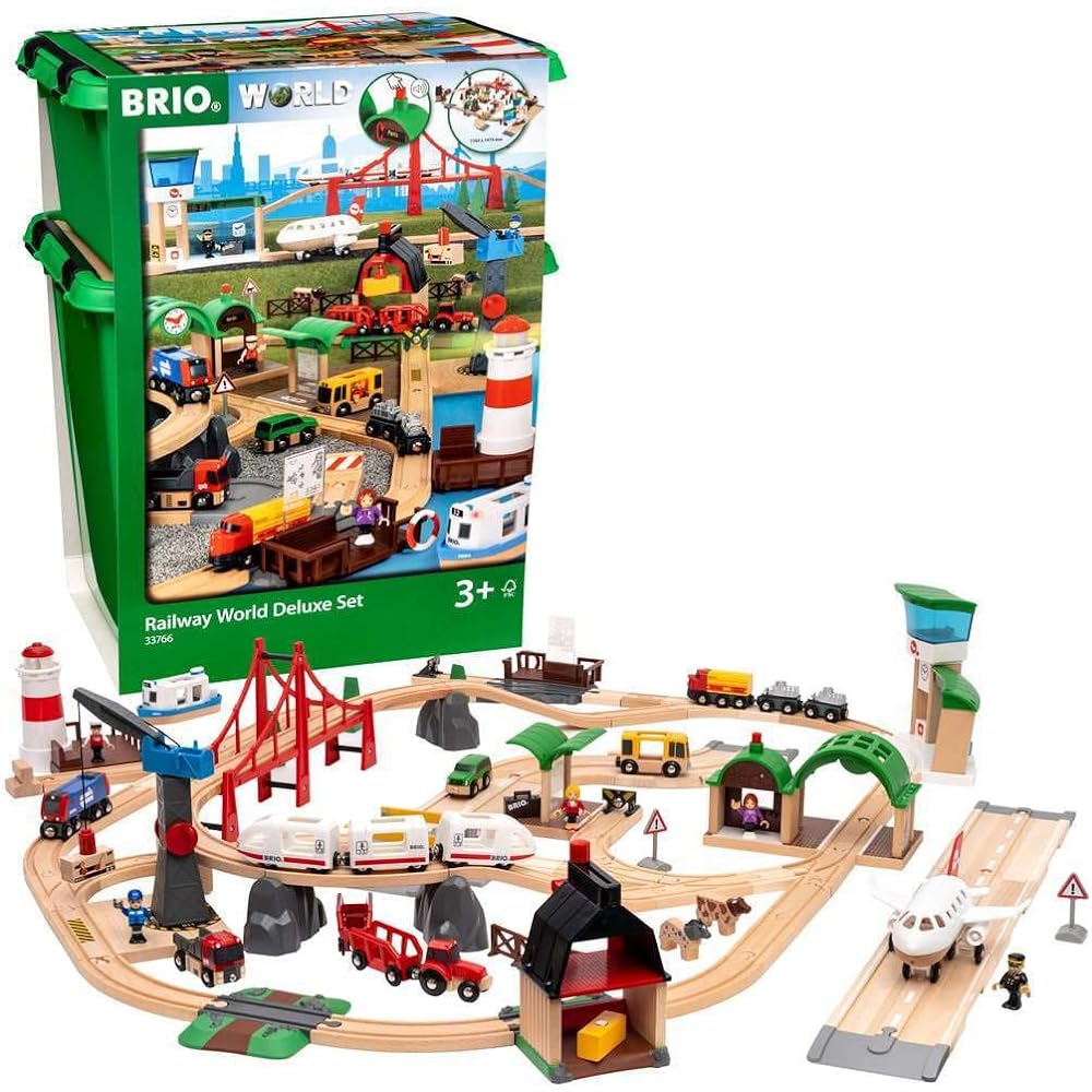 BRIO WORLD World Deluxe Set [Train, Ship, Airplane, Toy, Wooden Rail] 33766