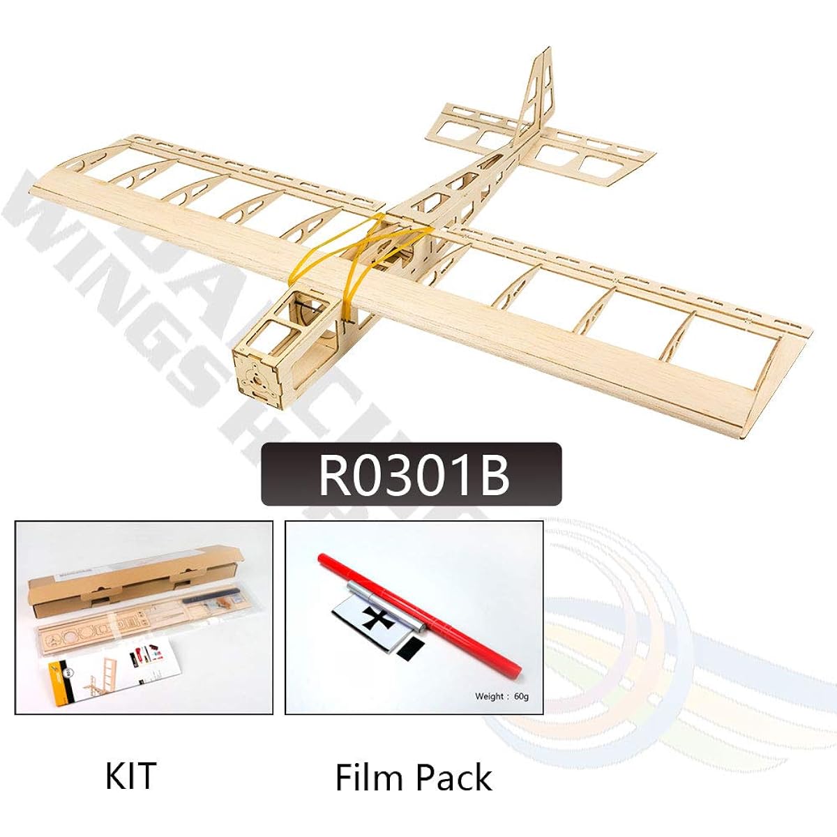 Dancing Wings Hobby Balsa Wood Aircraft 580mm Mini Stick Powered Training Sport Airplane Assembly Required for Adults (R0301B)