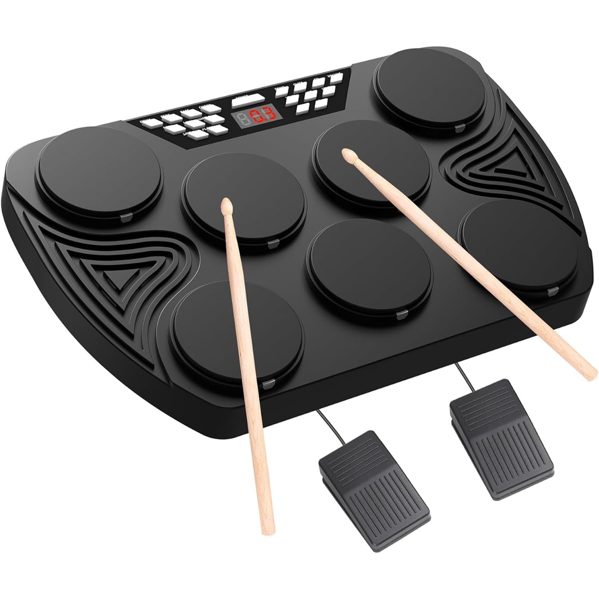 KONIX Electronic Drum Set, Tabletop Electric Drum Kit, 7 Pad Portable Digital Drum Pad Machine with Digital Panel, Built-in Speaker, PC Connection Support, Perfect Gift for Teens and Adult Beginners