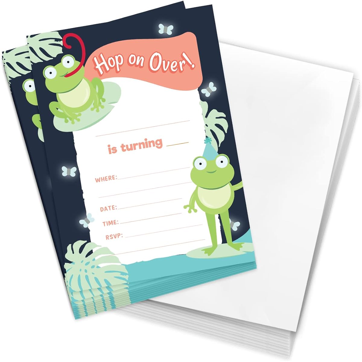 Frog Style 2 Happy Birthday Invitations 10 pcs Invitation Cards with Envelopes for Boys Girls Kids Party (10 pcs)
