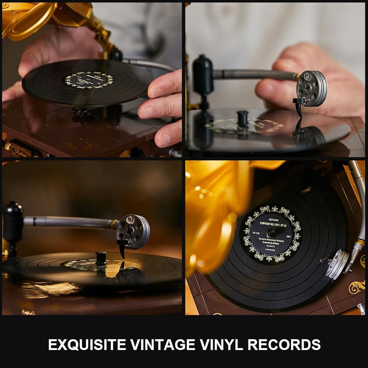 BRICKKK PANTASY Vintage Gramophone Building Blocks Set Retro Music Player Model Kit Music Nostalgia Masterpiece Realistic Turntable & Rotating Photo Album