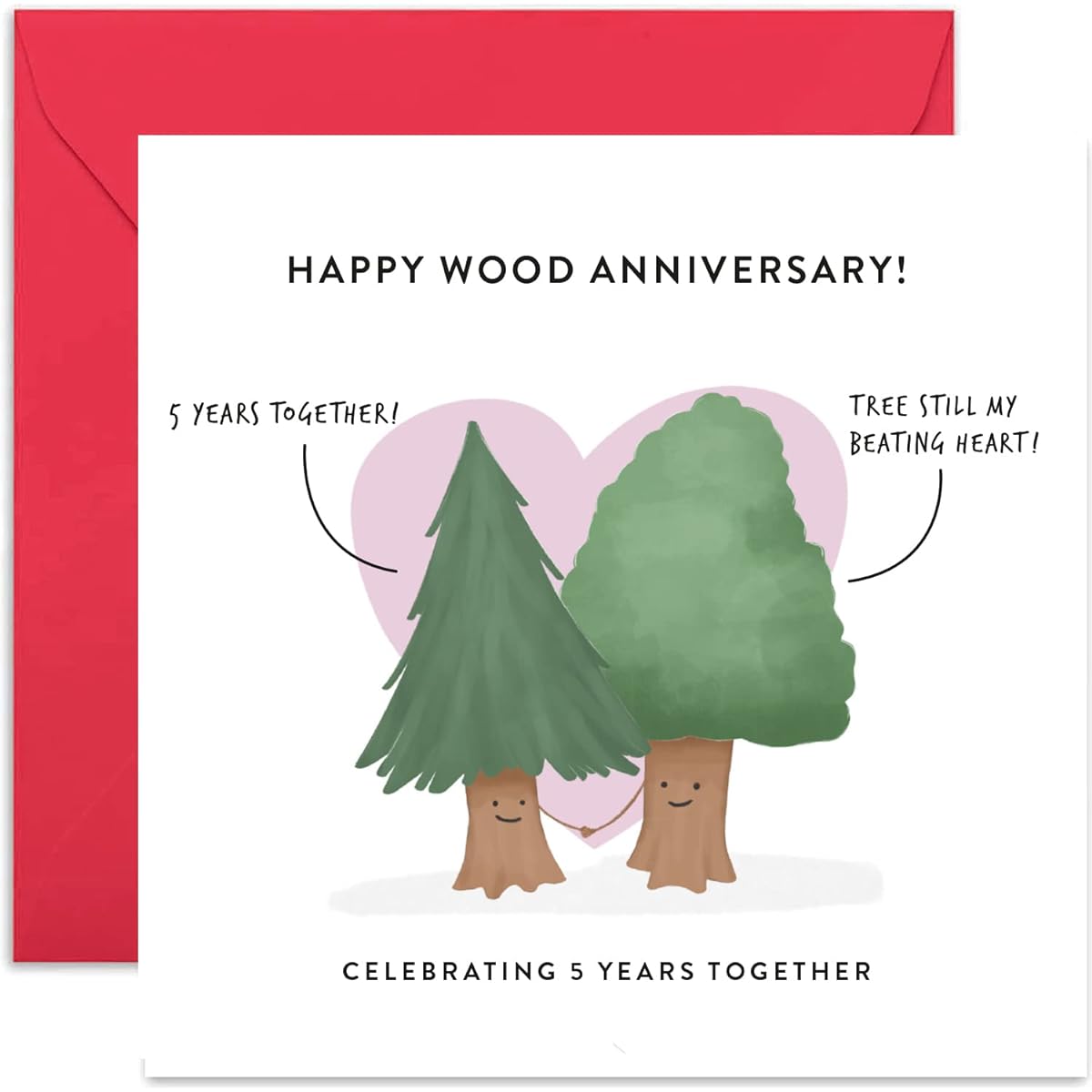 Old English Co. 5th Wedding Anniversary Card for Husband and Wife - Cute Funny Wooden Anniversary Greeting Card | Joke Humor Design 5th Anniversary for Him and Her | Blank Inside & Includes Envelope