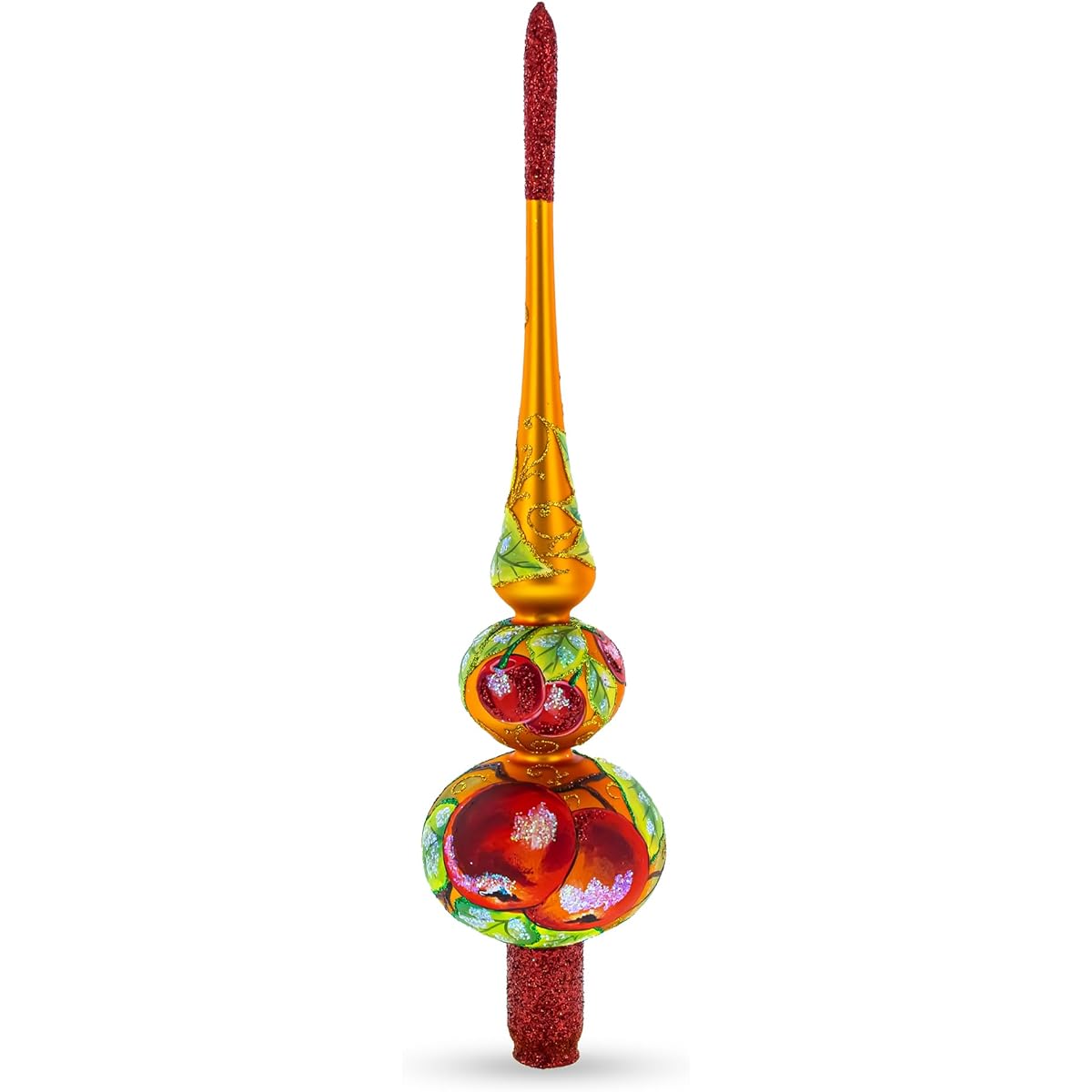 Peaches on Gold Artisan Hand Crafted Mouth Blown Glass Christmas Tree Topper 12.5 Inches