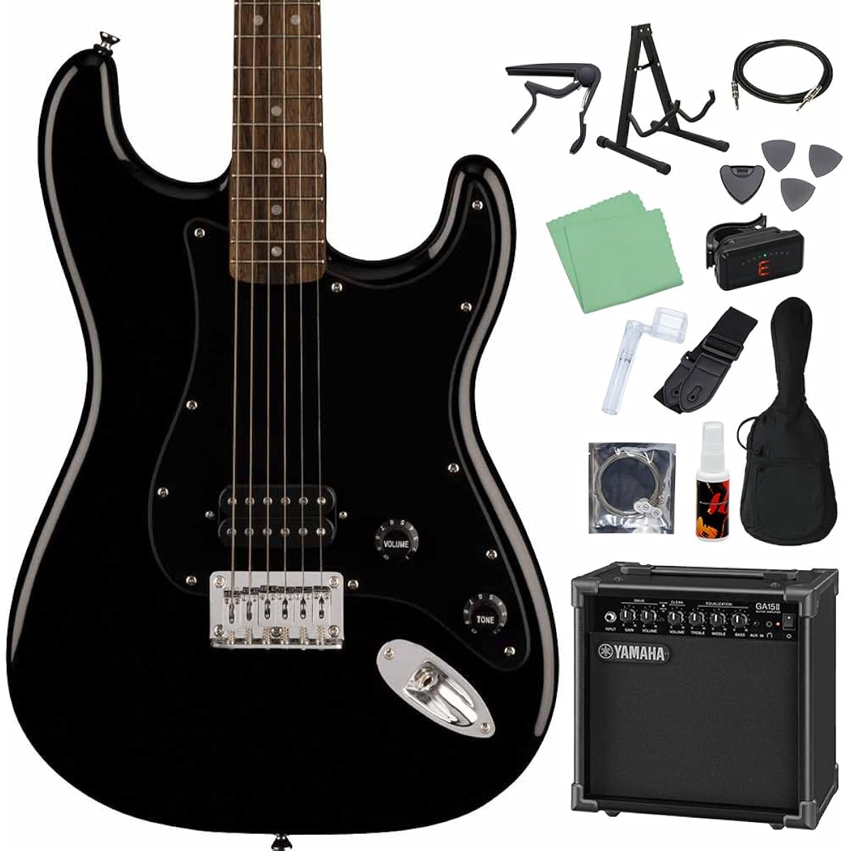 Squier by Fender SONIC STRATOCASTER HT H Black 14-piece electric guitar beginner set [with GA15II] Stratocaster Hardtail 1PU Squier/Squier