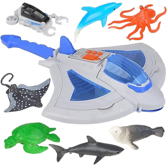 ArtCreativity Stingray Transporter Set, Includes 1 Stingray Toy with Sounds and 7 Sea Creatures, Interactive Ocean Toys for Kids, Sea Animal Toys and Underwater Party Supplies for Children