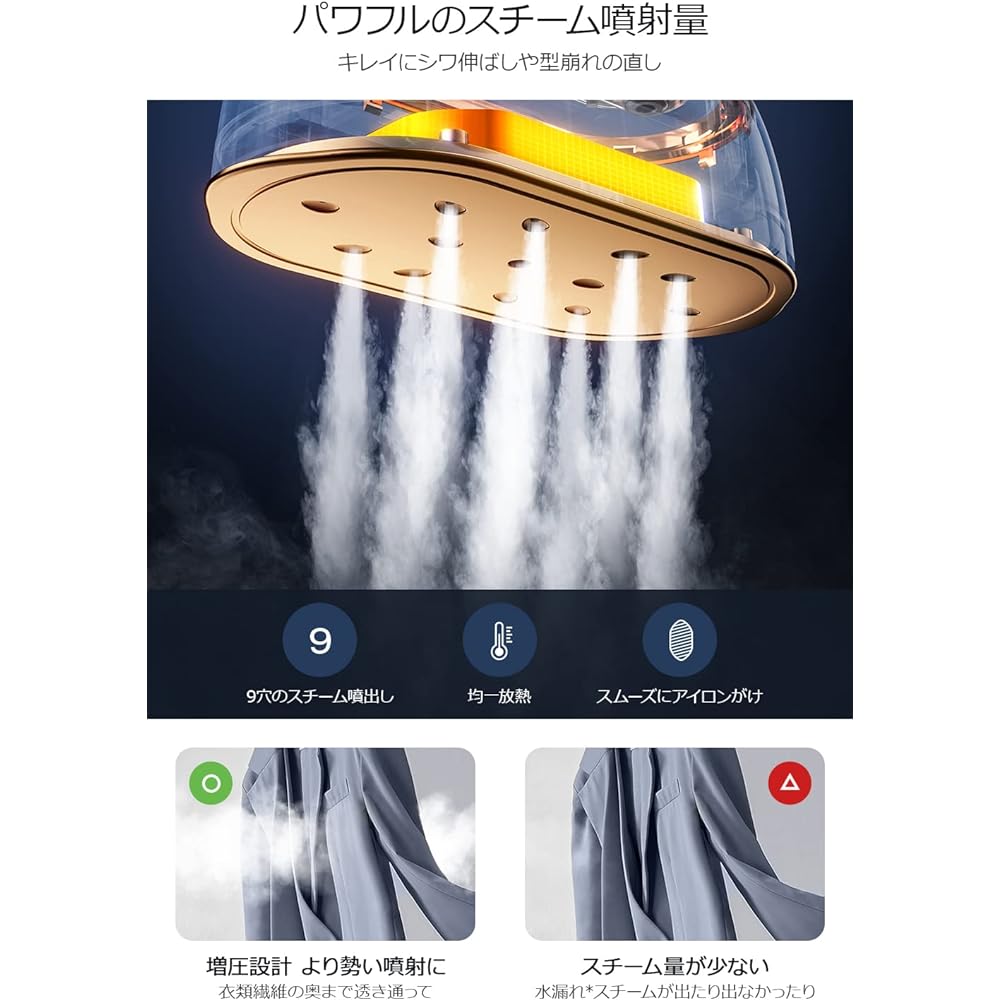 Steam Iron, Clothes Steamer, Removes Wrinkles While Hanging, Stands Up in 15 Seconds, Powerful, Continuous Steam, Hanger Steamer, 360° Continuous Steam, Dry Iron, Press Function, Handle Adjustable 180° (Gray)