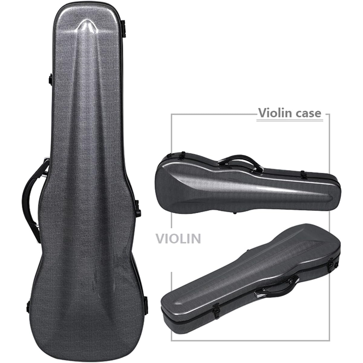 Violin Case Carbon Fiber Pattern PC Hard Shell Fits 4/4 Full Size - Backpack Style Violin Music Bag with Hygrometer,black-3/4